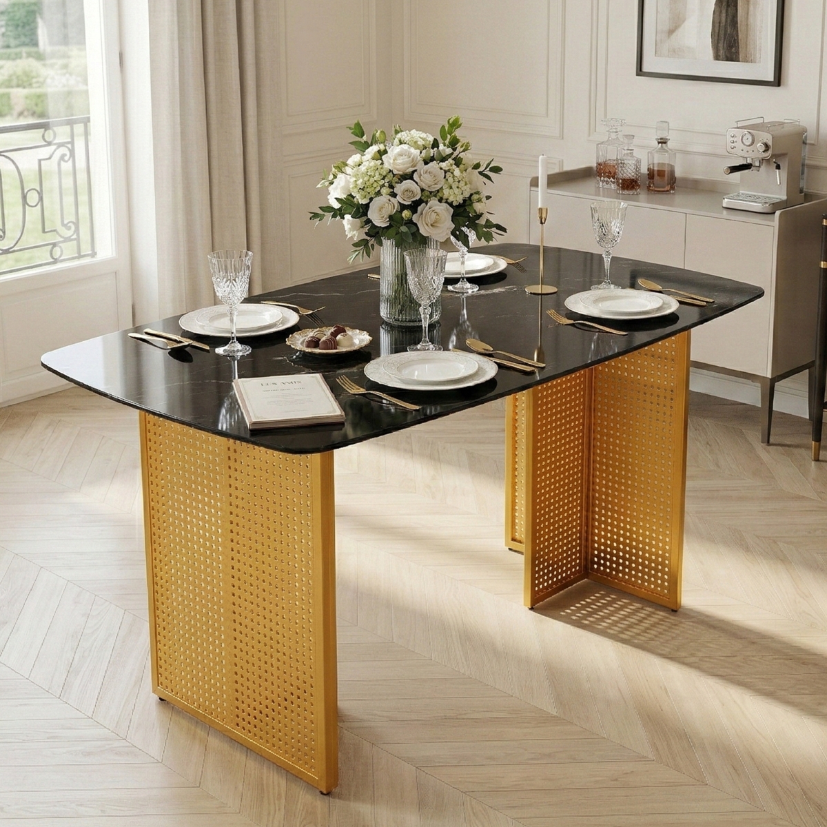 Streamdale Furniture Modern Glass Dining Table with Gold Legs