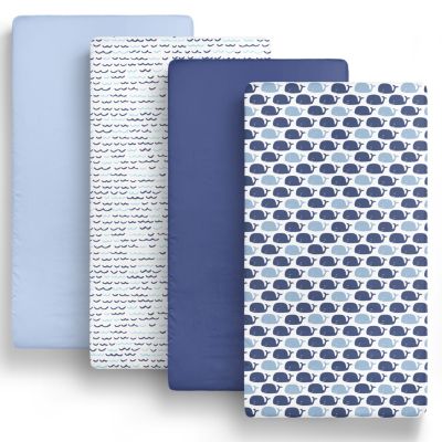Fitted Crib Sheet Set for Baby Boys or Baby Girls, Blue Nautical Theme, 4 Pack Set