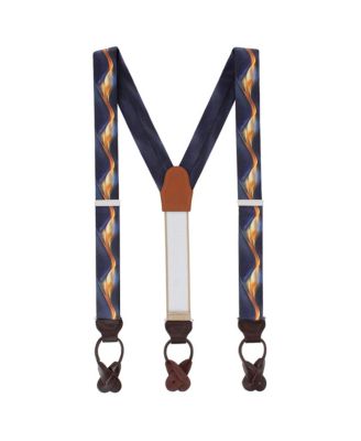 Men's Atticus Blue and Gold Billow Silk Button End Suspenders