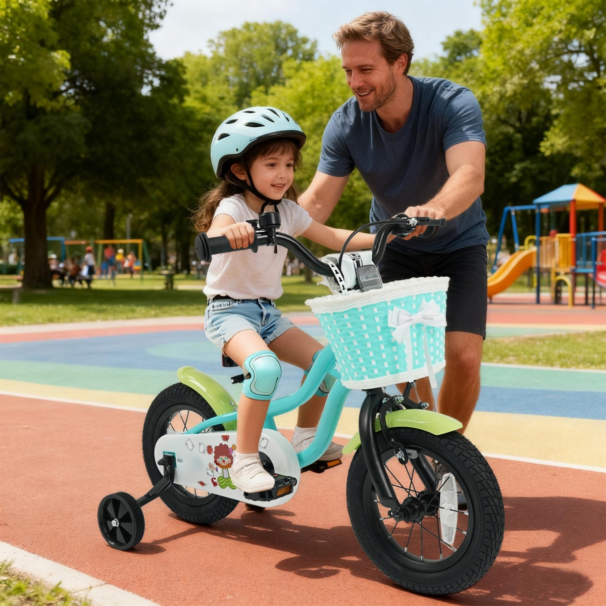 Slickblue Kids Bicycle with Training Wheels and Storage Basket