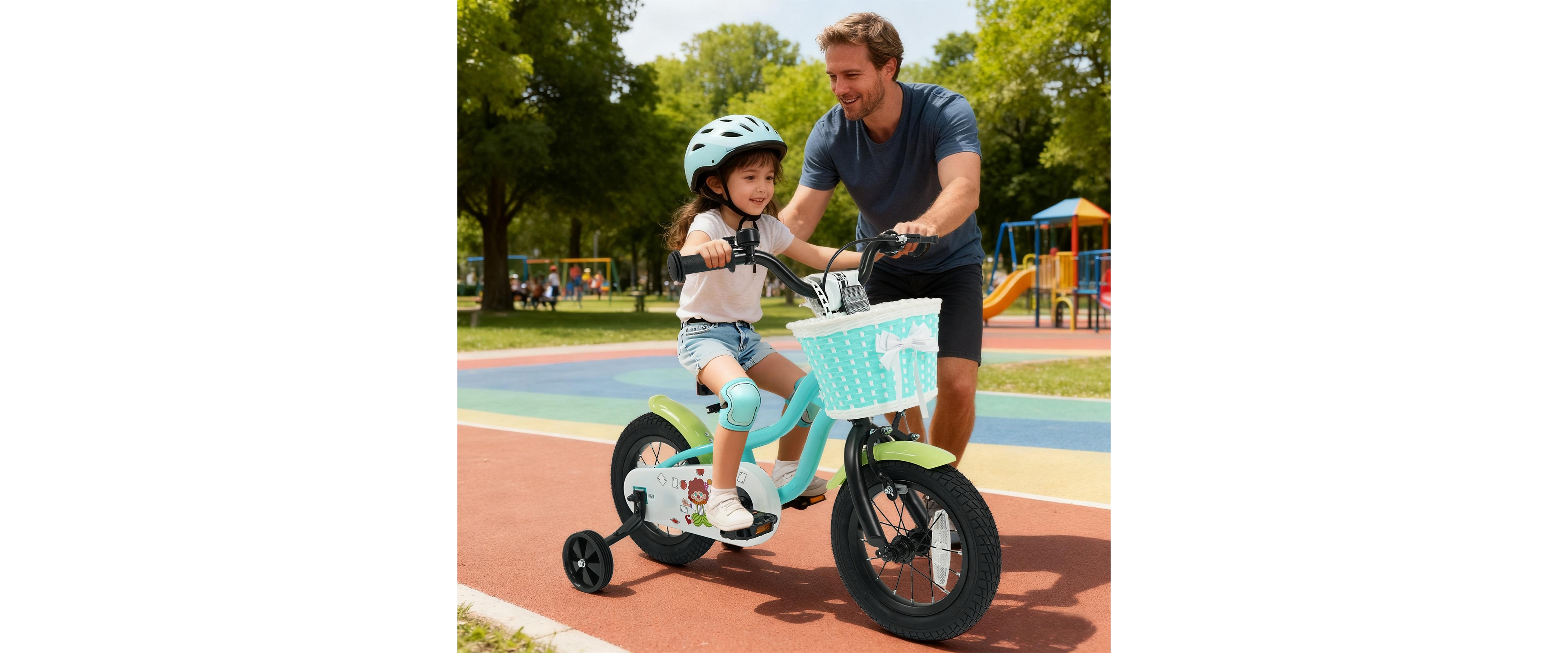 Slickblue Kids Bicycle with Training Wheels and Storage Basket