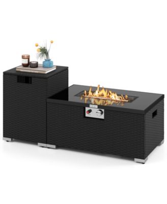 2-Piece 32 in Rectangle Propane Fire Pit Table Set with Tank Cover and 40000 BTU Output
