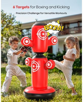360degree(s) Rotatable Punching Bag for Kids, Lager 64" Kids Punching Bag with Gloves, Hand Pump and 6 Targets, Bop Bag Inflatable Punching Toy