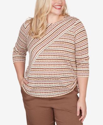 Women's Spice Market Spliced Textured Stripe Ruched Tie Top