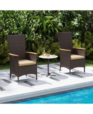 Patio Rattan Chairs Set of 2 Outdoor Wicker Dining Chairs with High Backrest