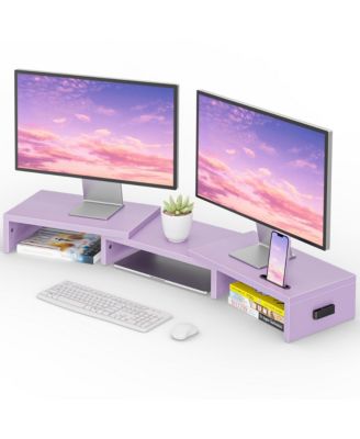 Monitor Stand Riser Smartphone Holder Adjustable Wooden Organizer