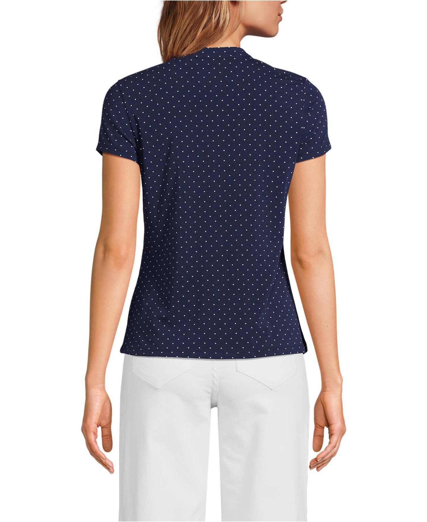 Женский топ Lands' End Tall Lightweight Jersey Button Pintuck, цвет: Морской тёмно-синий — фото 2