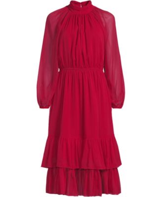 Women's Crinkle Chiffon Ruffle Dress