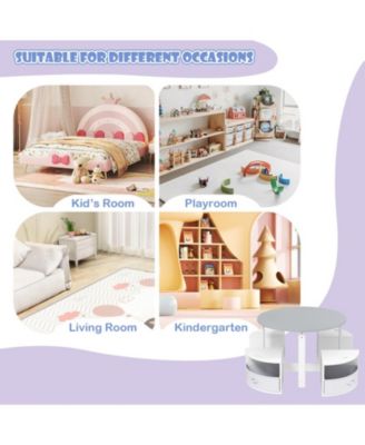 5-Piece Kids Round Nesting Table Set with 4 Storage Stools