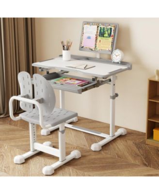 Height-Adjustable Kids Study Desk and Chair Set with Tilt Desktop