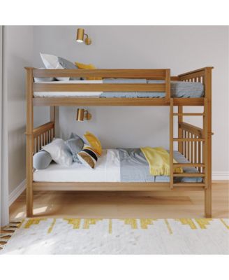 Max and Lily Twin over Twin Bunk Bed for Kids, Solid Wood Bunk Beds with Ladder, Pecan