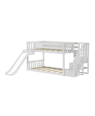 Low Twin over Twin Bunk With Stairs, Easy Slide and Gold Princess Curtain