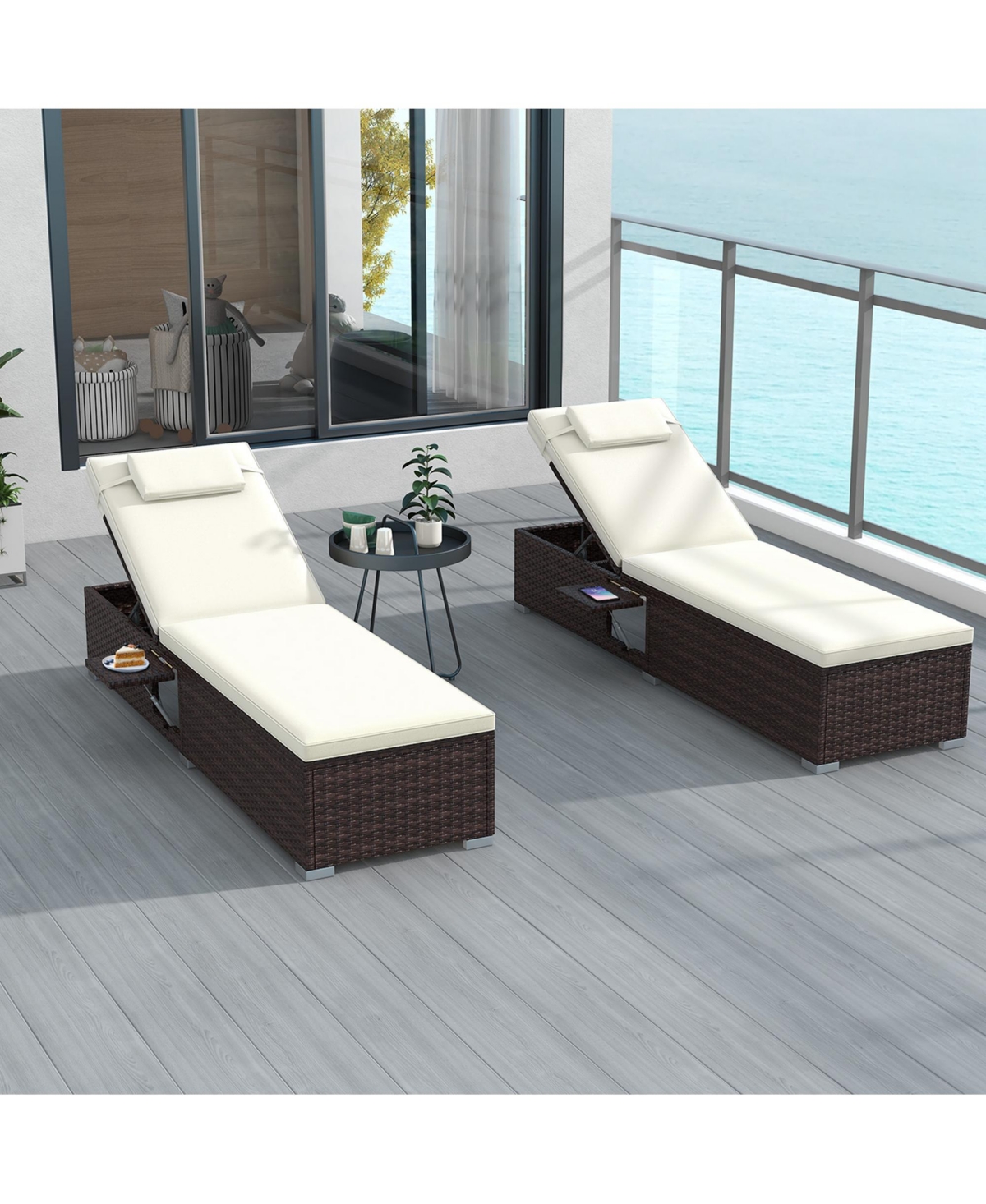 Patio Chaise Lounge with 6-level Backrest