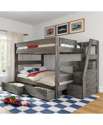 Max and Lily Modern Farmhouse Queen Over Bunk Bed With Staircase and Storage Drawers