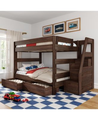 Max and Lily Modern Farmhouse Queen Over Bunk Bed With Staircase and Storage Drawers