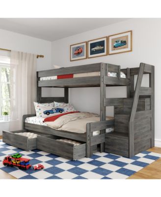 Modern Farmhouse Twin Over Full Bunk Bed With Staircase and Storage Drawers