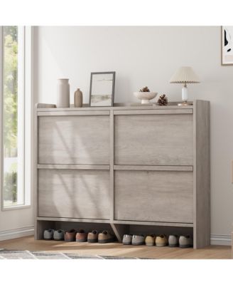 Entryway Wooden Shoe Cabinet, 4 Flip Drawers + Adjustable Shelf Organizer