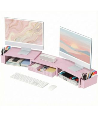 Monitor Stand Riser Drawer Pen Holder Metal Desk Organizer