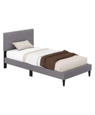 Twin Linen Upholstered Platform Bed Frame with Headboard