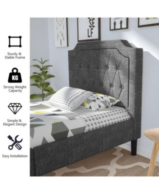 Button-Tufted Twin Platform Bed with Upholstered Headboard
