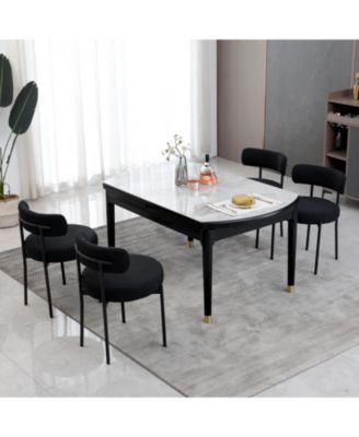 Boucle Dining Chairs Set of 2, Mid Century Modern Kitchen Chairs with Curved Backrest and Metal Legs