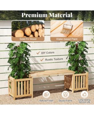 68-inch Fir Wood Patio Bench with Dual Planter Boxes