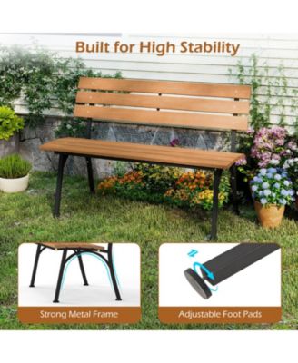 47-inch Outdoor Acacia Wood Bench with Metal Frame and Curved Backrest