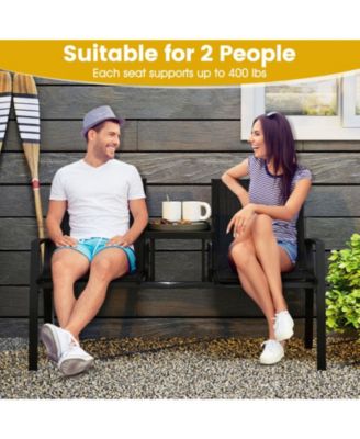 2-Person Patio Loveseat with Tempered Glass Built-in Table