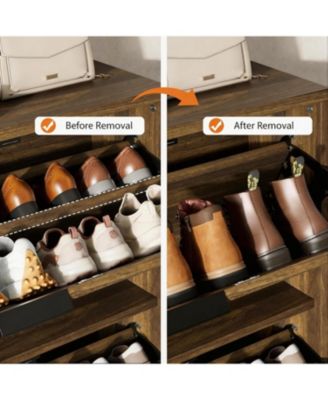Fluted Shoe Cabinet with 3 Flip Drawers, Wide Slim Entryway Storage