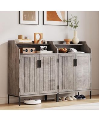 Modern Shoe Storage Cabinet with Doors, 4 Tier Organizer with Adjustable Shelves