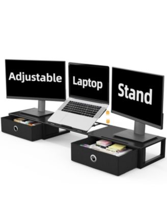 Monitor Stand Riser Steel Frame Dual Drawers Desktop Organizer