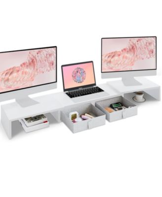 Dual Monitor Stand Riser Adjustable Wood Desk Organizer