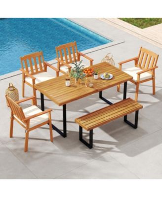 Set of 2 Acacia Wood Outdoor Dining Benches 48 Inch with Sturdy Metal Legs