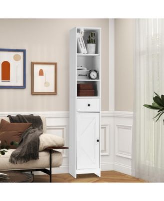 Tall Bathroom Storage Cabinet, 3-Tier Skinny Freestanding Organizer with Doors & Open Shelves for Bathroom or Kitchen