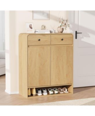Shoe Cabinet with 2 Doors and 2 Drawers, 4 Tier Entryway Storage with Open Bottom Shelf