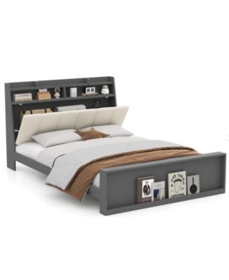 Full Linen Upholstered Platform Bed Frame with Storage Drawers and Headboard