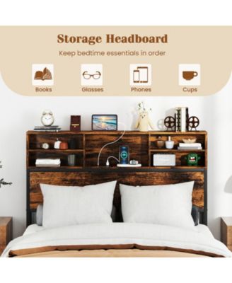 Full Metal and Wood Platform Bed Frame with Storage Drawers and Headboard and Industrial Design