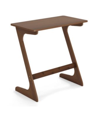 Bamboo Z Shaped Sofa Side Table with Space Saving Top