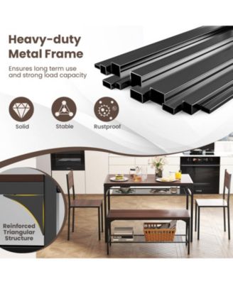 4-Piece Industrial Dining Table Set with Bench, Chairs and Storage