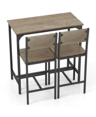 3 PCS Bar Table Set Pub Dining Table and 2 Bar Stools with Backrest and Footrest