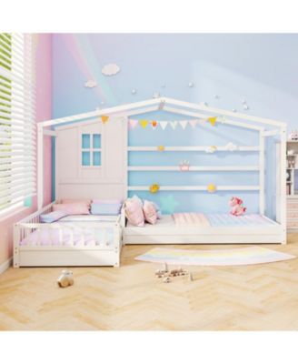Twin Kids House Bed Frame with Safety Guardrails