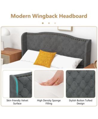 Full Velvet Upholstered Bed Frame with Tufted Headboard