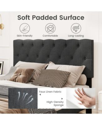 Full Linen Upholstered Platform Bed Frame with Tufted Headboard