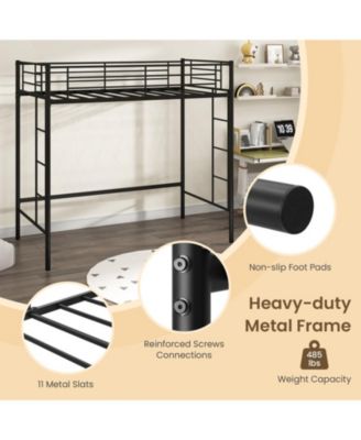 Steel Twin Loft Bed with Dual Ladders and Full-Length Guardrail