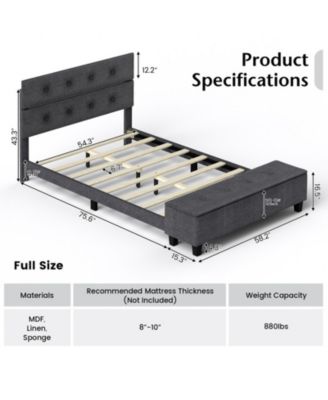 Full Upholstered Platform Bed Frame with Ottoman Storage and Tufted Headboard