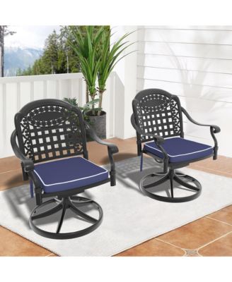 Patio Cast Aluminum Swivel Dining Chairs with Cushions, Set of 2