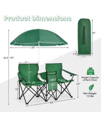 Portable Folding Picnic Double Chair with Removable Umbrella