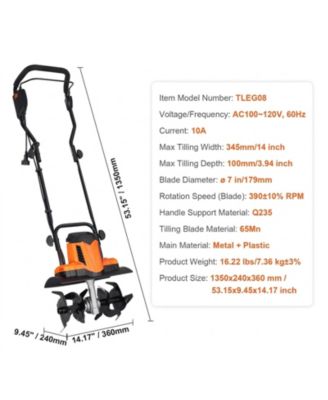 10 Amp Electric Tiller, 14" Tilling Width, Corded Cultivator for Lawn Digging