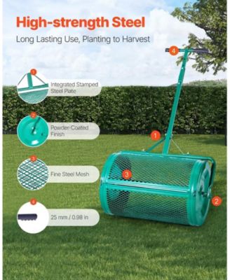 Compost Spreader, 24 inches Wide with Adjustable Height, Powder-Coated Steel Roller