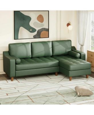 L-shape sectional sofa with convertible chaise, deep seat design, modern mid-century style, comfy 3-seat leather couch for living rooms.